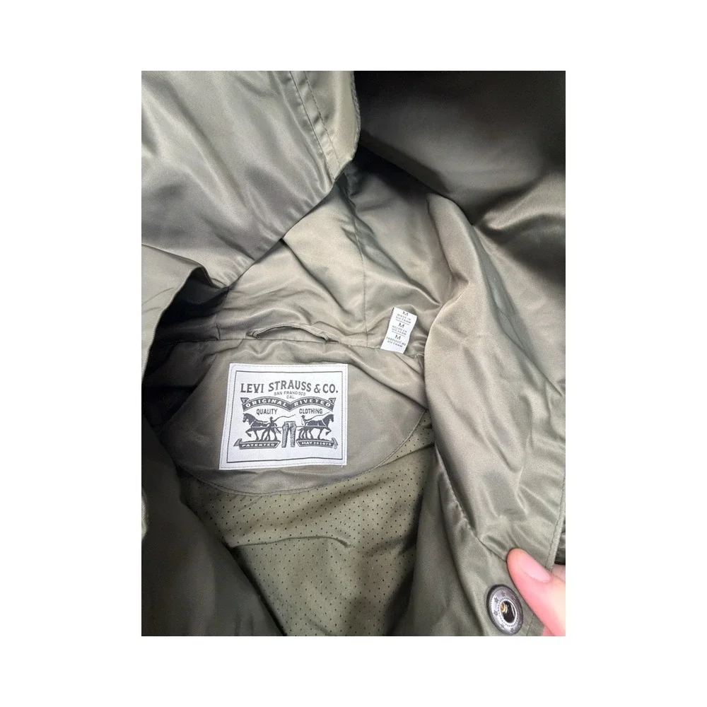 Levi Strauss & Co Windbreaker Men M Olive Hooded Coach Jacket Graphic Proto Type